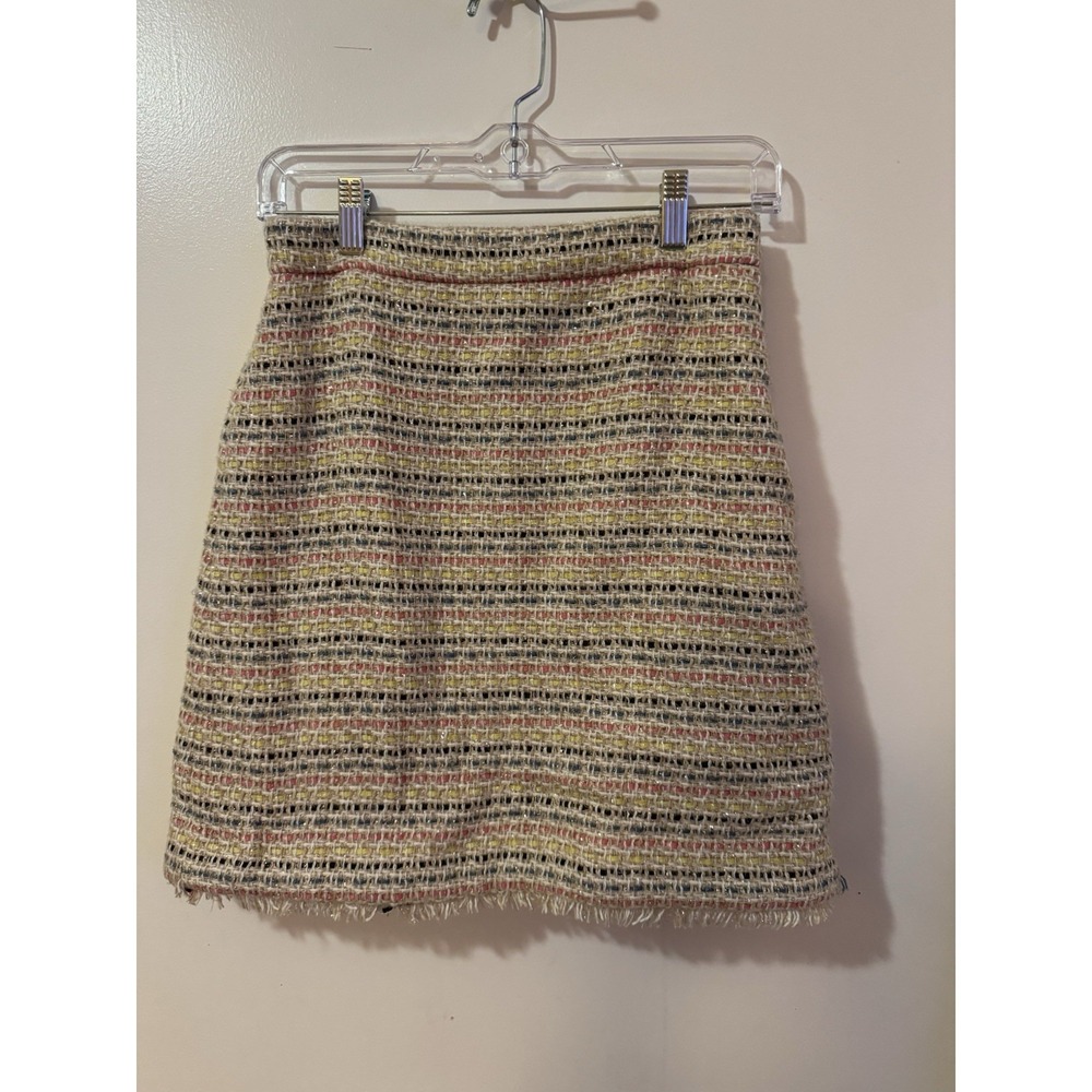 Ann Taylor Petite Tweed Fringe Stripe Multicolor Short‎ Pencil Skirt 0P